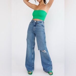 BDG Puddle Ripped Knee High Rise Wide Leg Distressed Jeans